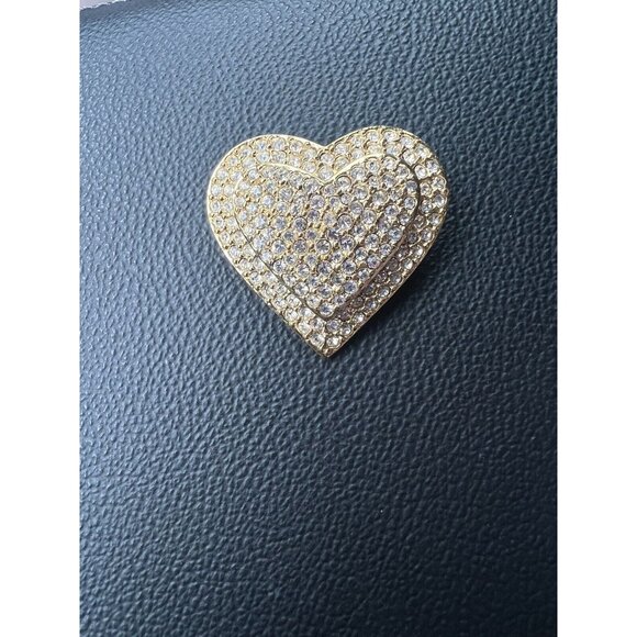 JOAN RIVERS SIGNED SPARKLING CRYSTALS DOUBLE TIERED HEART PIN BROOCH - Picture 2 of 7